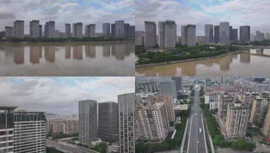 闽江畔建筑航拍高清在线视频素材下载