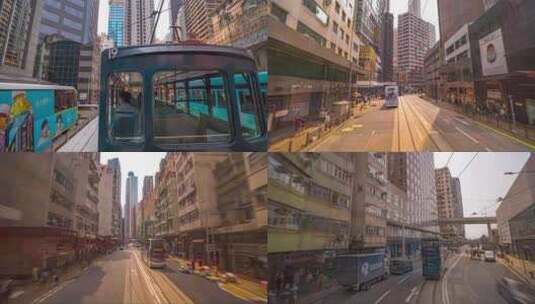在香港叮叮车上城市穿梭延时摄影4K高清在线视频素材下载
