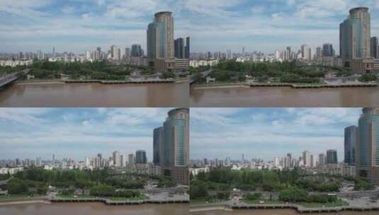 宁波奉化江两岸高楼建筑航拍高清在线视频素材下载