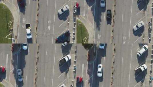 汽车行驶的沥青停车场的俯视图。天线高清在线视频素材下载