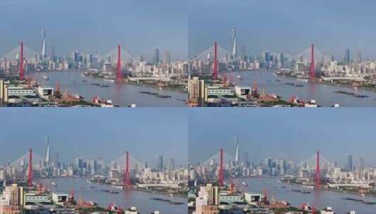 航拍上海杨浦大桥与陆家嘴高清在线视频素材下载