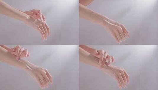 手模手部涂抹护肤品展示产品质地高清在线视频素材下载