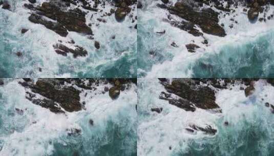 西沙群岛岸边的海浪拍打岩石高清在线视频素材下载