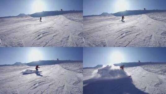 高山滑雪慢镜头高清在线视频素材下载