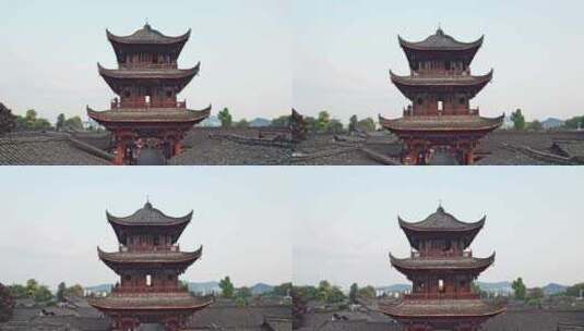 阆中古城中天楼近距离特写航拍实时高清在线视频素材下载