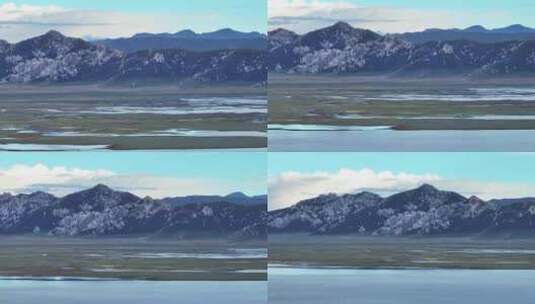 航拍青海果洛藏族自治区阿尼玛卿雪山湖景高清在线视频素材下载
