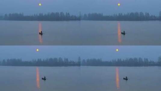 冬季杭州钱塘江富春江渔民捕鱼高清在线视频素材下载