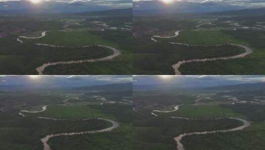HDR缅甸金三角洛克河植被航拍景观高清在线视频素材下载