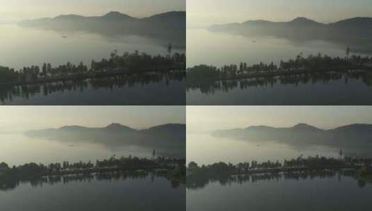 航拍武汉东湖绿道傍晚远山湖面高清在线视频素材下载