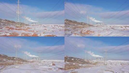 山区雪地工厂高压线塔高清在线视频素材下载