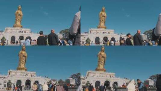 舟山旅游普陀山南海观音铜像香客游客高清在线视频素材下载