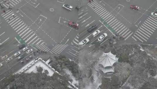 河南省南阳市人民路人民公园雪景航拍高清在线视频素材下载