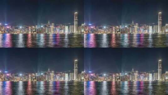 香港维多利亚港中环城市天际线夜景延时高清在线视频素材下载