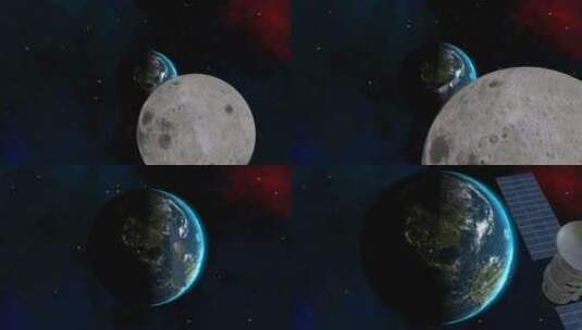 地球经过月球，卫星，飞机，恒星，空间，3高清在线视频素材下载