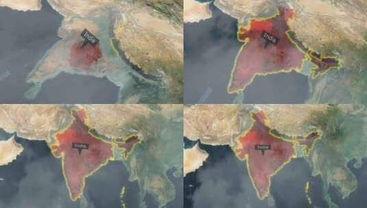印度地图-云效应高清在线视频素材下载