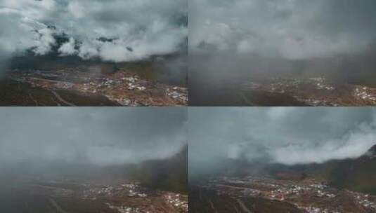 春季云海香格里拉尼西藏族村庄田野延时视频高清在线视频素材下载