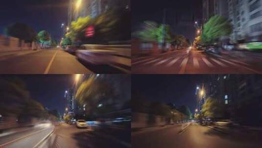夜晚城市小道汽车狂奔开车第一视角高清在线视频素材下载