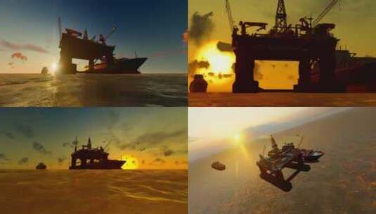 海上石油钻井平台延时高清在线视频素材下载
