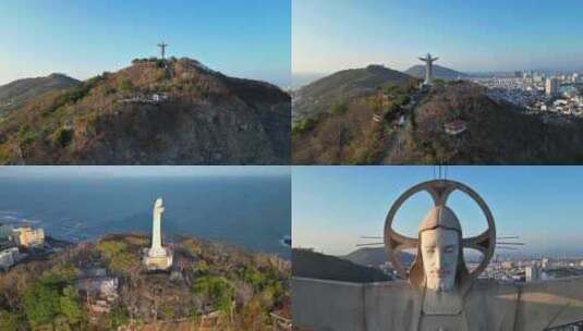 头顿航拍 越南耶稣像 海岸线雕塑航拍高清在线视频素材下载