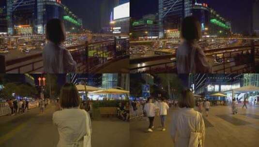 天桥上行走的女孩高清在线视频素材下载