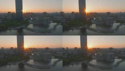 上海嘉定区嘉定新城日落黄昏傍晚城市风光高清在线视频素材下载