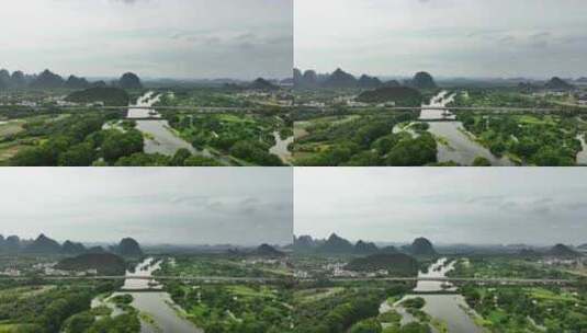 航拍横跨桂林漓江的高速公路大桥高清在线视频素材下载