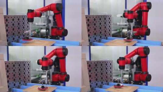 高科技工业生产木制表面自动机械臂抛光高清在线视频素材下载