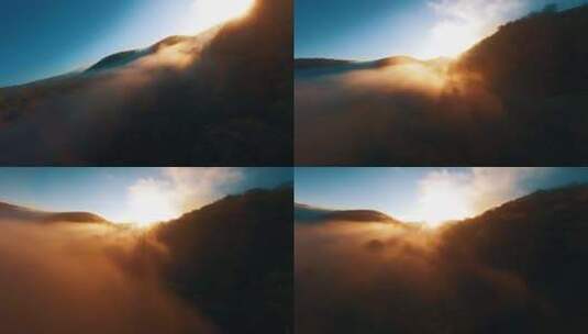 穿越机航拍森林云雾日出晨雾森林迷雾高清在线视频素材下载