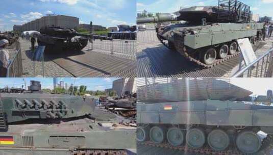 在莫斯科展示的缴获德制豹2A6主战坦克高清在线视频素材下载
