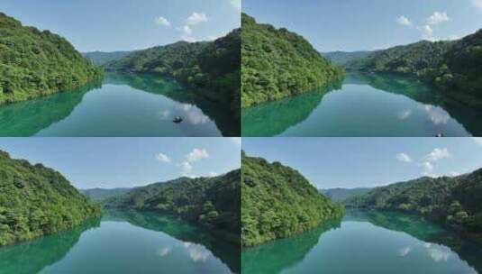 航拍湖南省资兴市小东江晴天青山绿水景观高清在线视频素材下载