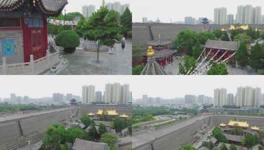 西安城墙下的广仁寺高清在线视频素材下载