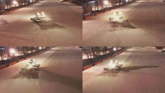 航拍吉林省长春市庙香山滑雪场压雪车工作高清在线视频素材下载