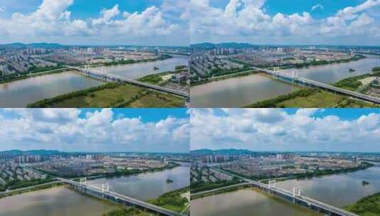 中国吉林省吉林市松花江雾凇大桥航拍高清在线视频素材下载