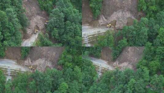 雨季泥水流塌方路段工程车抢修高清在线视频素材下载