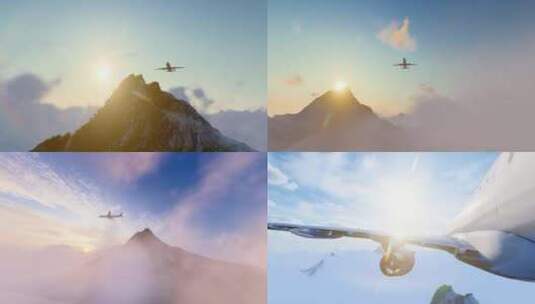 飞机飞过云层和山脉高清在线视频素材下载