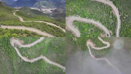 西藏山南市达拉岗布寺盘山公路航拍高清在线视频素材下载