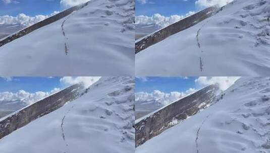 航拍冰川之父慕士塔格峰雪山冰川上的登山队高清在线视频素材下载