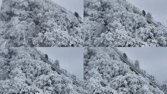 寒冷冬季大雪游客登山旅游高清在线视频素材下载