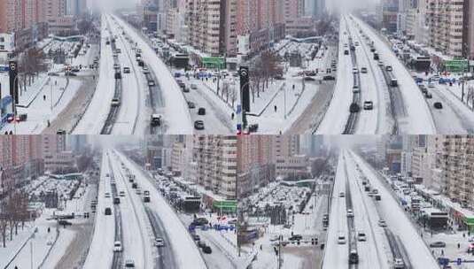 中国东北辽宁沈阳冬季雪后城市航拍高清在线视频素材下载