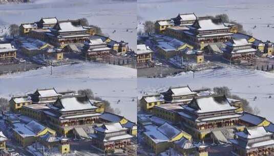 辽宁辽阳龙凤寺冬天下雪高清在线视频素材下载