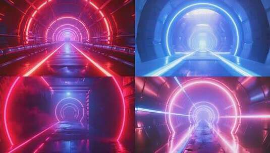 时光隧道合集 时空穿梭 未知霓虹灯走廊高清在线视频素材下载