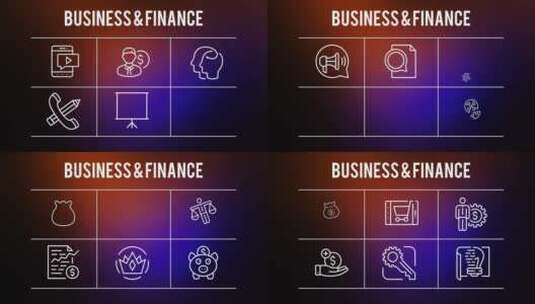 商业和金融25个轮廓图标AE模板高清AE视频素材下载