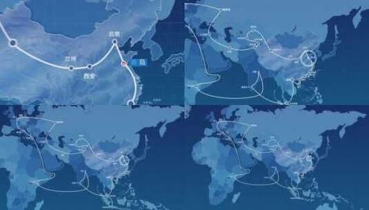 一带一路世界地图中国地图蓝色高清AE视频素材下载