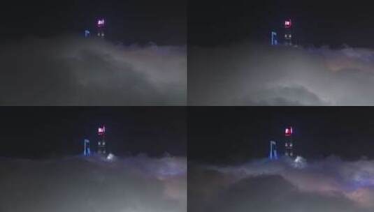 航拍上海陆家嘴夜景平流雾高清在线视频素材下载