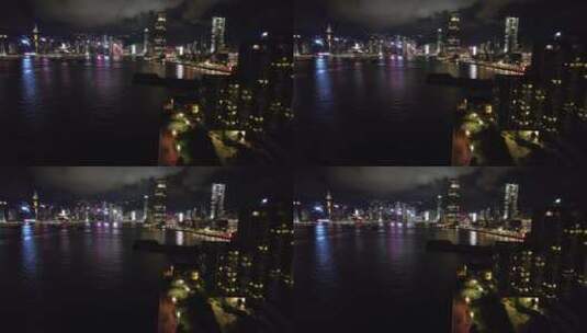 香港维多利亚港海岸高楼大厦灯光秀航拍高清在线视频素材下载