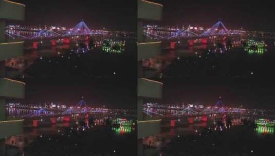 夜晚灯光下的大桥高清在线视频素材下载
