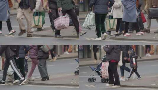 人们的腿走在马路上的长镜头高清在线视频素材下载
