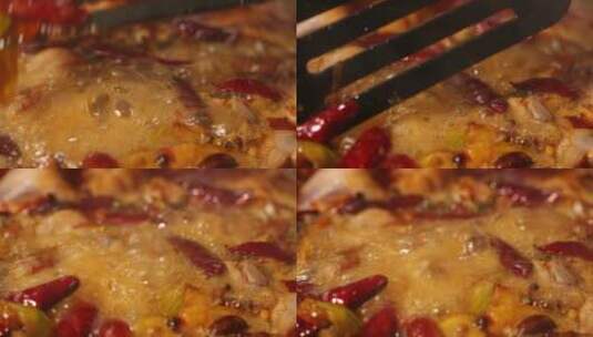 香辣底料炖制鸡肉高清在线视频素材下载