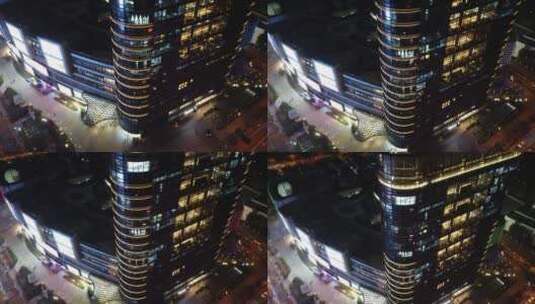 夜晚的杭州下沙印象城上空鸟瞰航拍高清在线视频素材下载