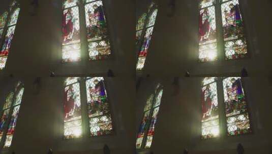 教堂的窗户透着光高清在线视频素材下载